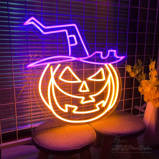 Evil Pumpkin Jack O' Lantern Halloween Neon Sign